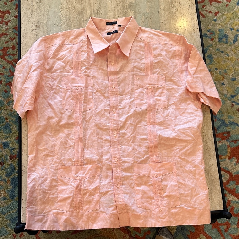 Fariani Italy Light Pink‎ Button Down up linen blend short sleeve Shirt 3XL EUC